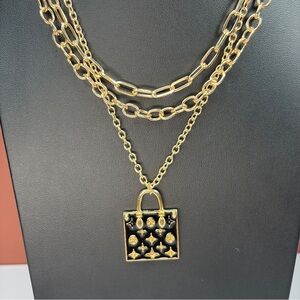 Multilayered Gold & Black Bag Pendant Necklace